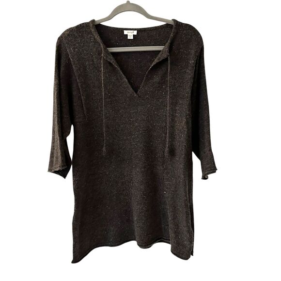 Pure Jill Sweaters - Pure Jill Dark Grey Speckled V-Neck‎ Tassle Tunic Wool Blend Sweater Size XS